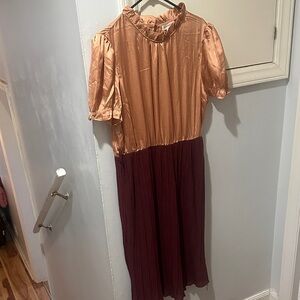 Faith and Joy Two-Tone Midi Dress in Copper and Plum